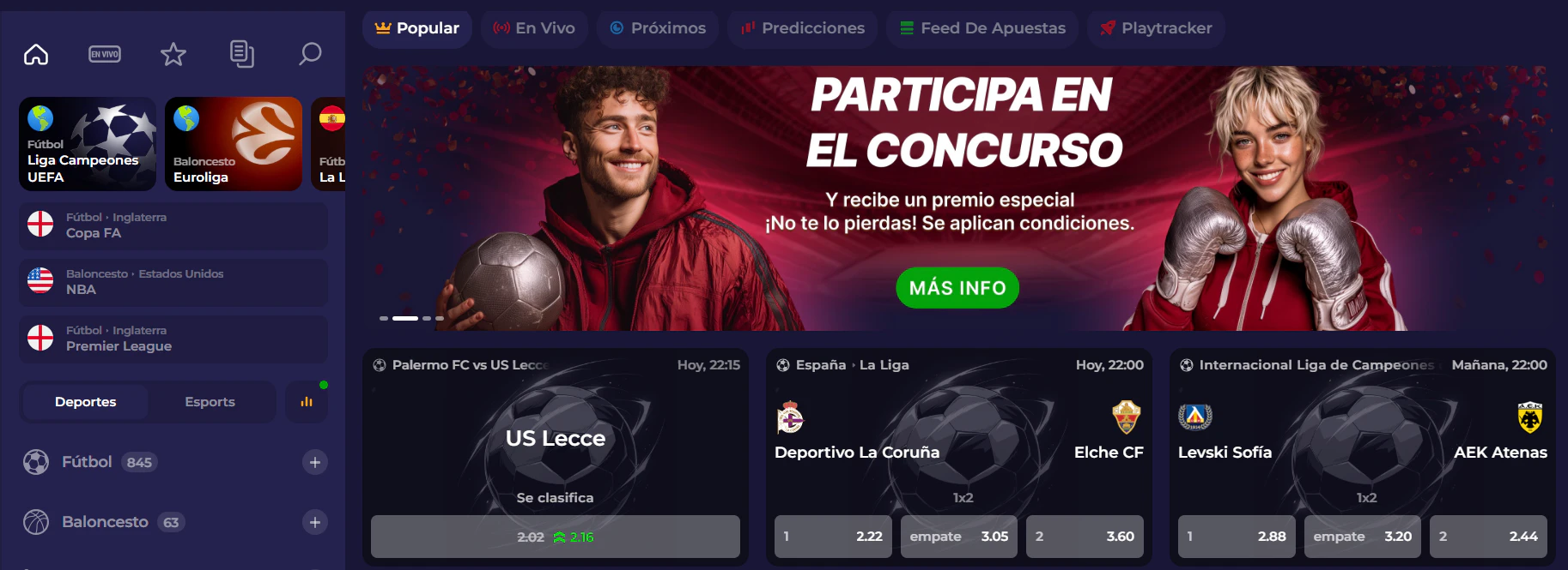 Opciones de apuestas en deportes y eSports dentro de Lazybar